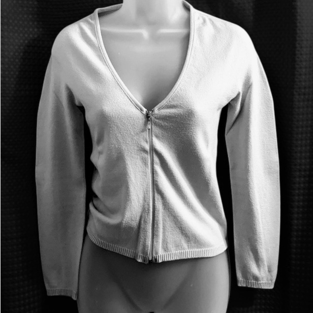 Benetton Made in Italy Light Blue Cardigan M | Zip Front V-Neck Sweater